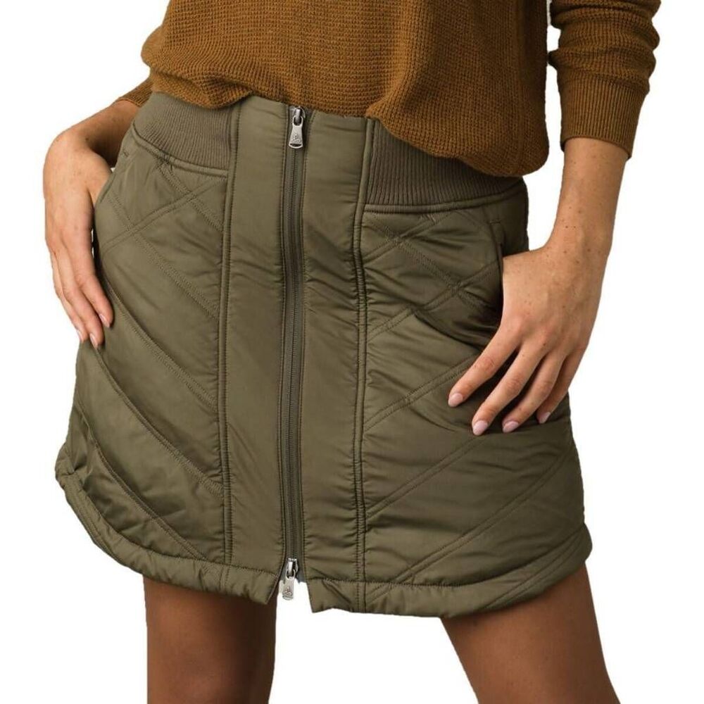 Prana Esla Chevron Quilted Puffer Mini Skirt Sherpa Lining Slate Green Sz. XL